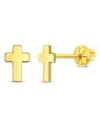 Bebe Gold 14k златни обеци с форма на кръст за бебета - малки деца и момичета - сигурно затваряне на винт