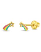 Bebe Gold 14K златни обеци за бебета и деца - модел падаща звезда с емайл и прозрачен CZ камък - закопчаване на винт и защита