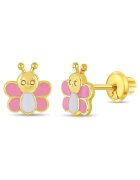 Bebe Gold 14K златни обеци за бебета - модел емайлирана пеперуда - конец и защитно затваряне