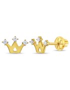 Bebe Gold 14K златни обеци за деца - форма на корона с CZ камъни - затваряне и защита на резба