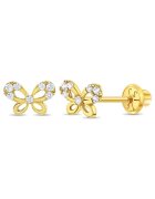 Bebe Gold 14K златни обеци за деца - форма на пеперуда с CZ камъни - затваряне и защита на конец