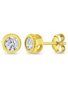 Bebe Gold 14К златни обеци за деца и тийнейджъри - модел Sparkling Bezel с CZ камък - закопчаване тип пеперуда