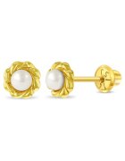 Bebe Gold 14K златни сладководни култивирани перлени обеци за деца - 3 мм - здраво затваряне на винт