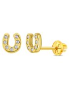 Bebe Gold Cercei din Aur 14K pentru Bebelusi si Copii - model Potcoava Norocoasa cu Pietre CZ clare - inchidere cu Filet si Protectie