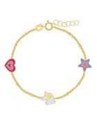 Bebe Gold Деликатна 14-каратова златна гривна с цветен еднорог - звезда и сърце - регулируема - за бебета и момичета