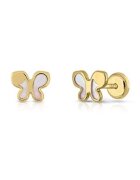 Bebe Gold Детски обеци от 14-каратово злато - модел пеперуда със седеф - затваряне с конец и защита