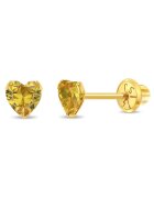 Bebe Gold Детски обеци от 14-каратово злато - модел с рожден камък - рожден ден през ноември - форма на сърце с жълт CZ камък - конец и защитно затваряне