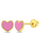 Bebe Gold Детски обеци от 14-каратово злато - модел сърце с розов емайл - затваряне и защита от конец
