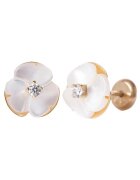 Bebe Gold Детски обеци от 14-каратово злато - шарка на седефено цвете и бял CZ камък - резба и защитно затваряне
