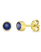 Bebe Gold Детски обеци от 14К злато - със сапфир – камък на месец септември - с инкрустация Хало - закопчаване на винт