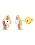 Bebe Gold Детски обеци - злато 14 карата - модел еднорози - закопчаване с конец и защита