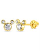 Bebe Gold Мики Маус и кубичен цирконий 14K златни обеци - за деца - момичета - здраво затваряне на винт