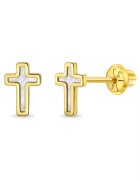 Bebe Gold Обеци Cruciulita - 14K злато със седеф за момичета - със сигурно затваряне на винт