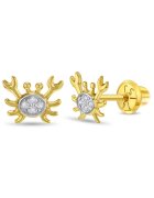 Bebe Gold Обеци от 14К двуцветно злато за бебета и деца - модел любопитен рак с прозрачни циркониеви камъни - закопчаване на винт и защита