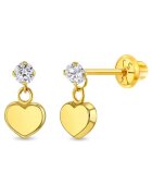 Bebe Gold Обеци от 14К Злато за Бебета и Деца - модел Heart Dangle с прозрачен CZ Камък - закопчаване с винт и защита