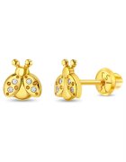 Bebe Gold Обеци от 14К злато за бебета и деца - модел Калинка с CZ камъни - закопчаване с винт и защита