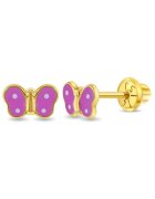 Bebe Gold Обеци пеперуди с розови и бели емайлирани точки от 14K злато - здраво закопчаване на винт