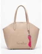 Benetton Чанта за рамо от еко кожа с отделящ се аксесоар с лого - Тъмнобежово