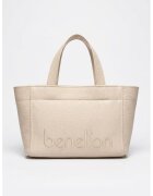 Benetton Чанта за рамо с бродирано лого - Светло бежово
