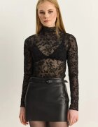 Bianco Lucci Дамска блуза Floral Slim Fit черна текстил