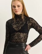 Bianco Lucci Дамска блуза Floral Slim Fit черна текстил