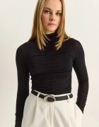 Bianco Lucci Дамска блуза Slim Fit полу-поло яка черна трико