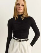 Bianco Lucci Дамска блуза Slim Fit полу-поло яка черна трико