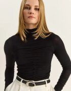 Bianco Lucci Дамска блуза Slim Fit полу-поло яка черна трико