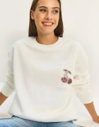 Bianco Lucci Дамски суичър HiCCUP обло деколте с бродерия текстил бял
