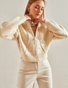 Bianco Lucci HiCCUP жилетка къса с цип текстуриран модел плетена Beige Natural