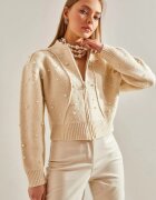 Bianco Lucci HiCCUP жилетка къса с цип текстуриран модел плетена Beige Natural