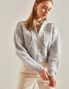 Bianco Lucci Къса жилетка HiCCUP текстуриран модел с цип сив плетиво