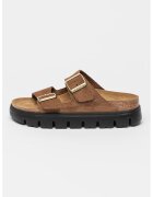 Birkenstock Велурени чехли Arizona с каишка с тока - Златист/Светлокафяв