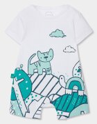 boboli Гащеризон с къси ръкави и принт Бял/Зелен