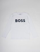 BOSS Kidswear Блуза с овално деколте и контрастно лого Бял