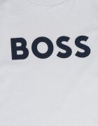 BOSS Kidswear Блуза с овално деколте и контрастно лого Бял