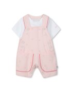 BOSS Kidswear Гащеризон с десен и тениска - 2 части - Бял/Светлорозов
