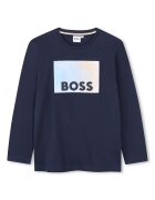 BOSS Kidswear Памучна блуза с лого Прашно синьо