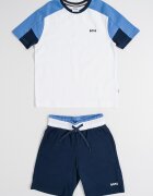 BOSS Kidswear Памучна тениска и бермуди с лого Бял/Тъмносин