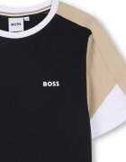 BOSS Kidswear Памучна тениска и бермуди с лого Черен/Бежов