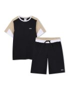BOSS Kidswear Памучна тениска и бермуди с лого - Черен/Бежов