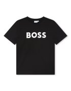 BOSS Kidswear Памучна тениска с контрастно лого Черен