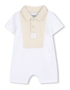 BOSS Kidswear Рипсен гащеризон с къси ръкави - Бял/Светло бежово