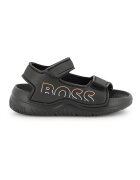 BOSS Kidswear Сандали от еко кожа с велкро и лого Черен