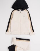 BOSS Kidswear Спортен екип с качулка и цветен блок Черен/Светло бежово