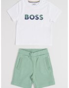 BOSS Kidswear Тениска и бермуди от памук - Бледозелен/Бял