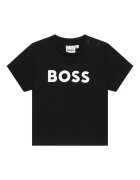 BOSS Kidswear Тениска с контрастно лого Бял/Черен