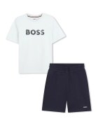 BOSS Kidswear Тениска с лого и шорти с връзка - Ултрамарин синьо/Бледозелен