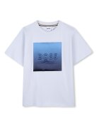 BOSS Kidswear Тениска с шарка и разкроени бермуди Бял/Ултрамарин синьо