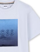 BOSS Kidswear Тениска с шарка и разкроени бермуди Бял/Ултрамарин синьо